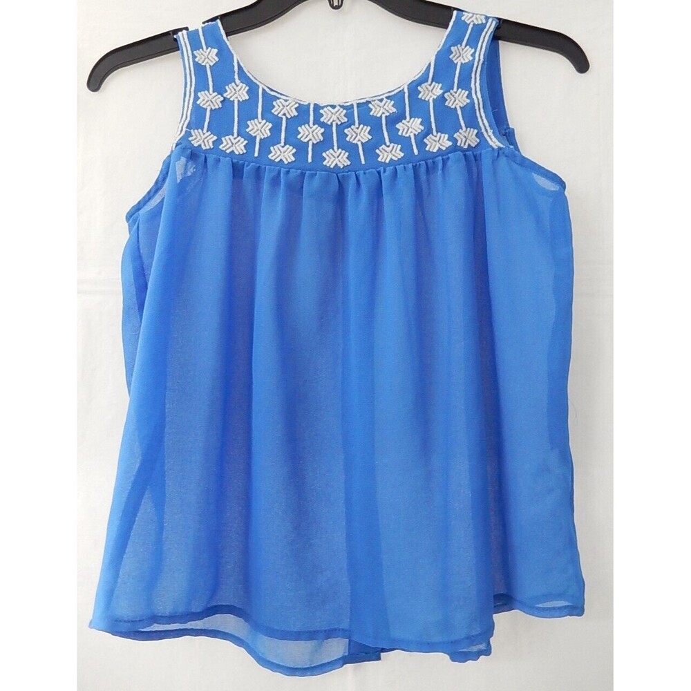 CATO Girls Tank Top Sz M 10/12 Sleeveless Round Neck Blouse Pleated Loose Summer